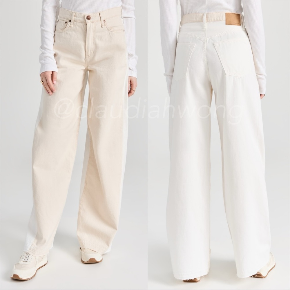 RAG & BONE Sofie Two Tone Frayed Wide Leg Jeans in Double Ecru - Picture 17 of 17